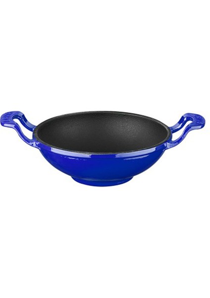Döküm Wok Tava 16 Cm Mavi Renk Çift Metal Kulplu Lava Tava