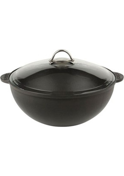 Döküm Kazan 28 Cm Cam Kapaklı Siyah Yuvarlak Lava Tencere Lava Tava Lava Kazan Garantili