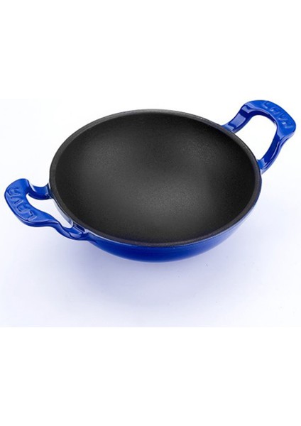 Döküm Wok Tava 16 Cm Mavi Renk Çift Metal Kulplu Cam Kapaklı Lava Tava fırsatları