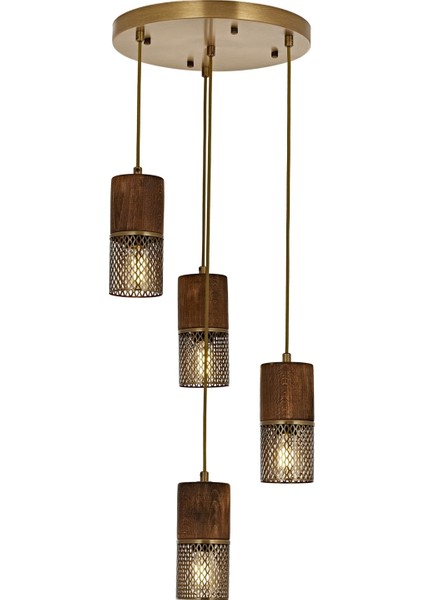 AV-60265-4ET Eskitme Kaplama Modern Avize E27 Metal Ahşap 35cm