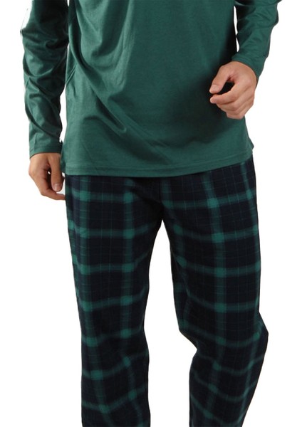 Yeşil Ekoseli V Yaka Kışlık Erkek Pijama Takımı 6014