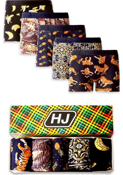 Erkek 5'li Desenli Renkli Pamuklu Premium Paket Boxer
