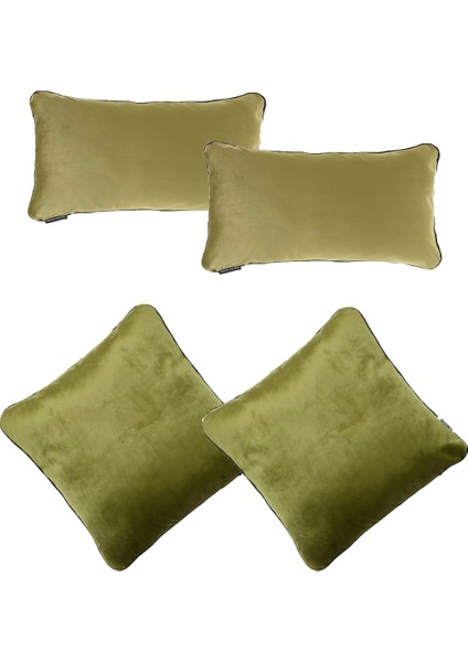 Biyeli Kırlent Yastık Kılıfı 2 Adet 45X45 2 Adet 50X30 Haki
