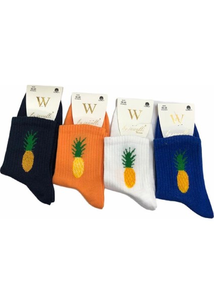 4'lü Ananas Desenli Renkli Soket Çorap