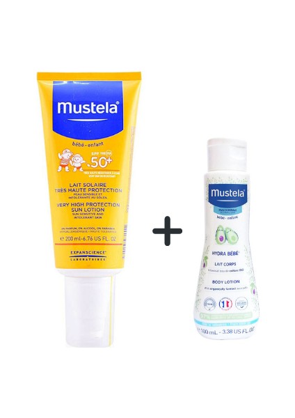 Spf 50+ Güneş Losyonu 200 ml + Mustela Hydra Bebe Body 100 ml