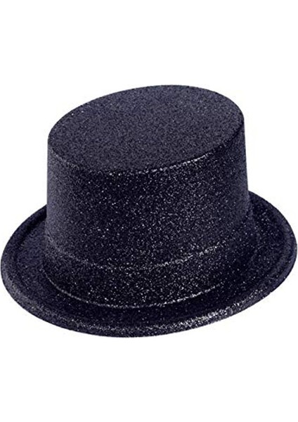 Siyah Renk Uzun Plastik Melon Parti Şapkası Simli