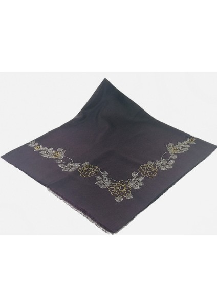 Taşlı Lüx Eşarp Mor Uzun Gül Desen