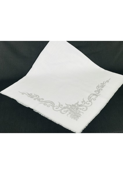 Taşlı Lüx Eşarp Beyaz Şahmeran Desen