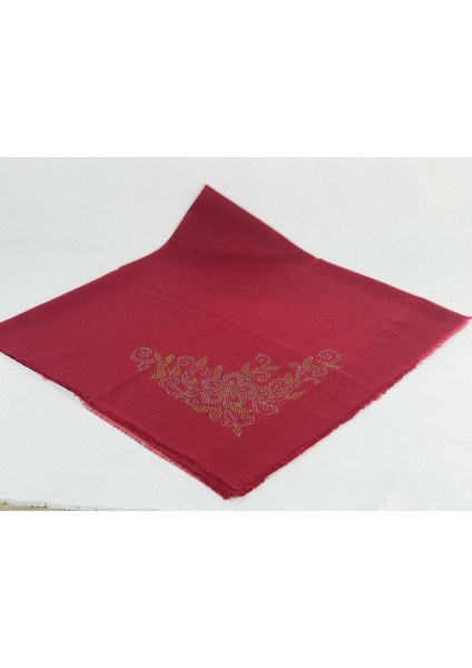 Taşlı Lüx Eşarp Bordo Tek Gül Desen