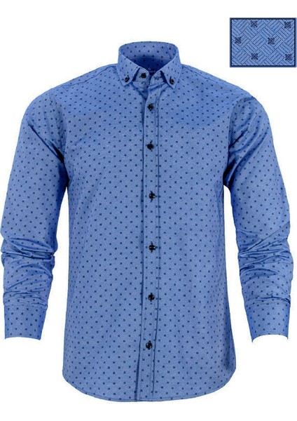 Erkek Slim Fit Mavi Desenli Koldan Katlamalı Erkek Gömlek fiyatları