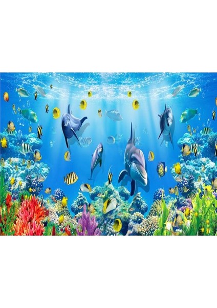 3D Akvaryum Çocuk Odası Duvar Kağıdı Kanvas Tek Parca