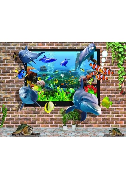 3D Akvaryum Çocuk Odası Duvar Kağıdı Vinil