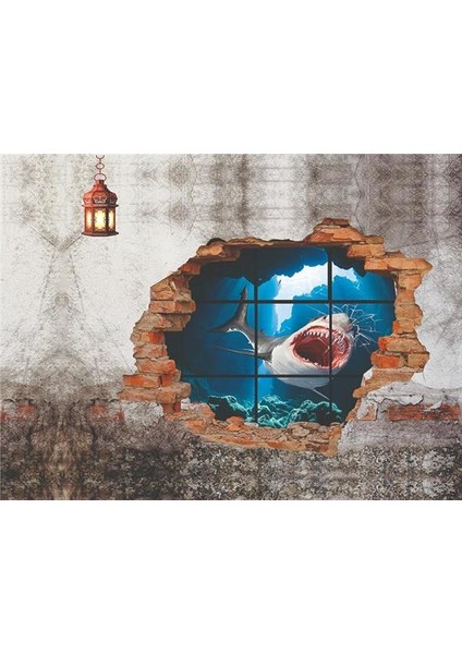 3D Köpek Balığı Görseli Duvar Kağıdı Kanvas Tek Parca