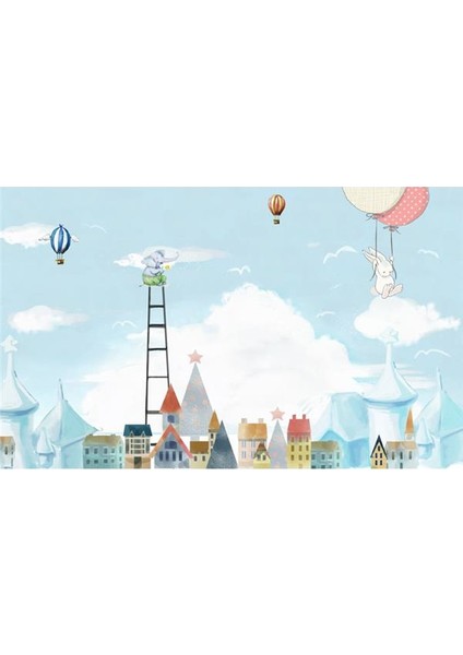 3D Çocuk Odası Duvar Kağıdı Gökyüzü ve Balonlar Vinil