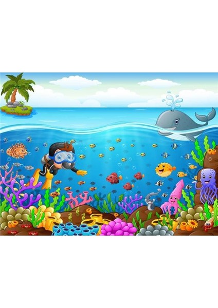 Akvaryum Gezgini Çocuk Odası Duvar Kağıdı Kanvas Tek Parca