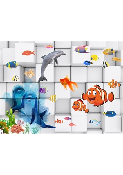 Akvaryum Çocuk Odası Duvar Kağıdı Kanvas Tek Parca