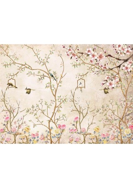 Ağaç Dalları ve Kuşlar Vintage Duvar Kağıdı Vinil