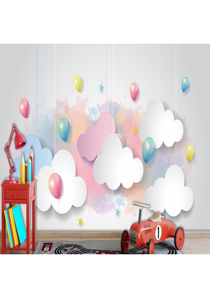 Balonlar ve Bulutlar Çocuk Odası Duvar Kağıdı Vinil