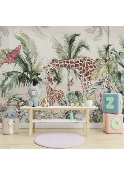 Botanik Orman Sakinleri Çocuk Odası Duvar Kağıdı Kanvas Tek Parca