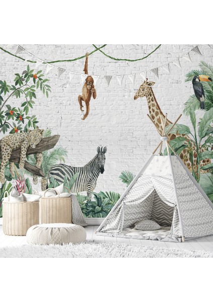 Botanik Orman Sakinleri Çocuk Odası Duvar Kağıdı Kanvas Tek Parca