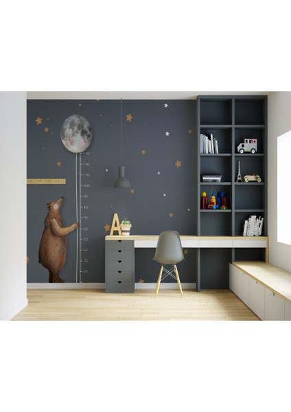 Boy Ölçer Ayıcık Çocuk Odası Duvar Kağıdı Vinil