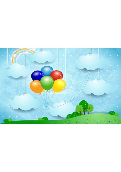 Bulut Desenli Çocuk Odası Duvar Kağıdı Kanvas Tek Parca
