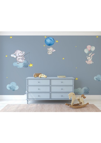 Bulut ve Yıldızlar Çocuk Odası Duvar Kağıdı Vinil
