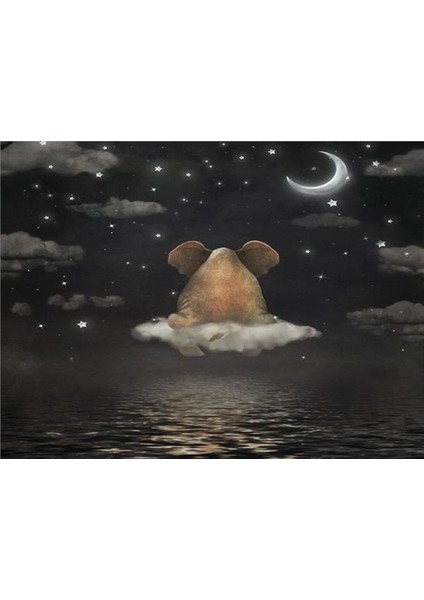 Bulutlar Üzerindeki Fil ve Bulut Yıldız Ay Çocuk Odası Duvar Kağıdı Vinil