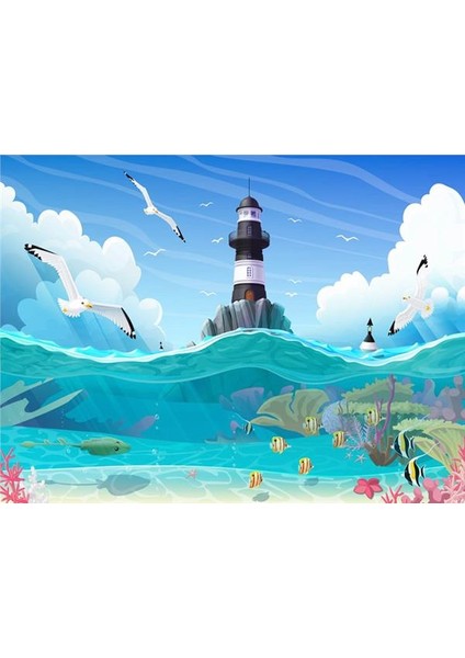 Deniz Feneri ve Martılar 3D Çocuk Odası Duvar Kağıdı Vinil