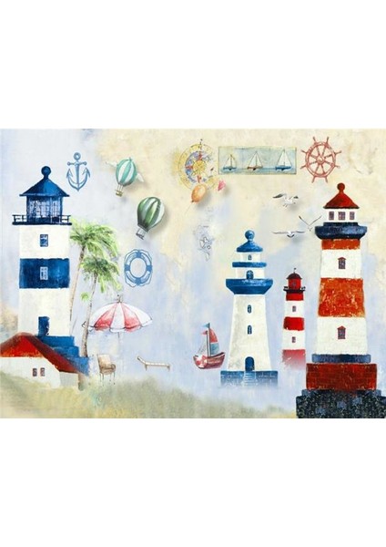 Deniz Feneri Çocuk Odası Duvar Kağıdı Kanvas Tek Parca