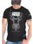 Geometrik Geyik Siyah Kısa Kollu Yırtık Ripped T-Shirt 1