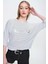 Kadın Baskılı Çizgi Detaylı Dirsek Kol Tişört 3