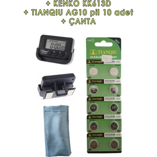 Efe Toys Kenko KK613-D Kronometreli Saat + AG10 Pil 10 Adet + Çanta Set Kenko KK613D +AG10 + Çanta