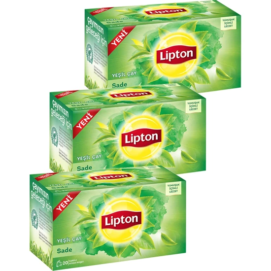 Lipton Sade Yeşil Bardak Poşet Çay 20 x 2 Gr. Üçlü Set
