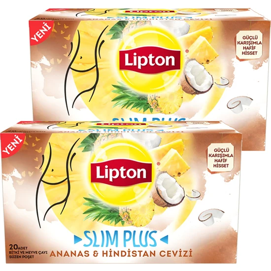 Lipton Slim Plus Ananas ve Hindistan Cevizi Bardak Poşet Çay 20 x 1,7 Gr. Ikili Set