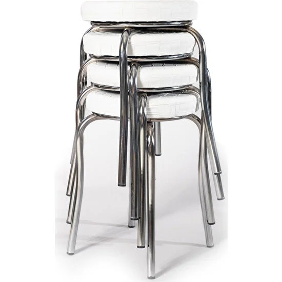 Ekip Metal Tabure Mutfak Sandalyesi 4 Adet Beyaz