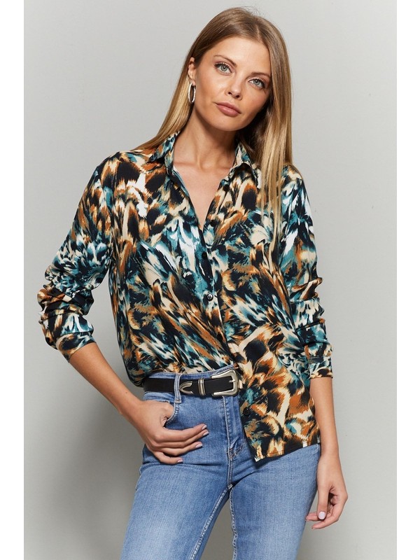 New Laviva Desenli Uzun Kollu Çok Renkli Kadın Gömlek