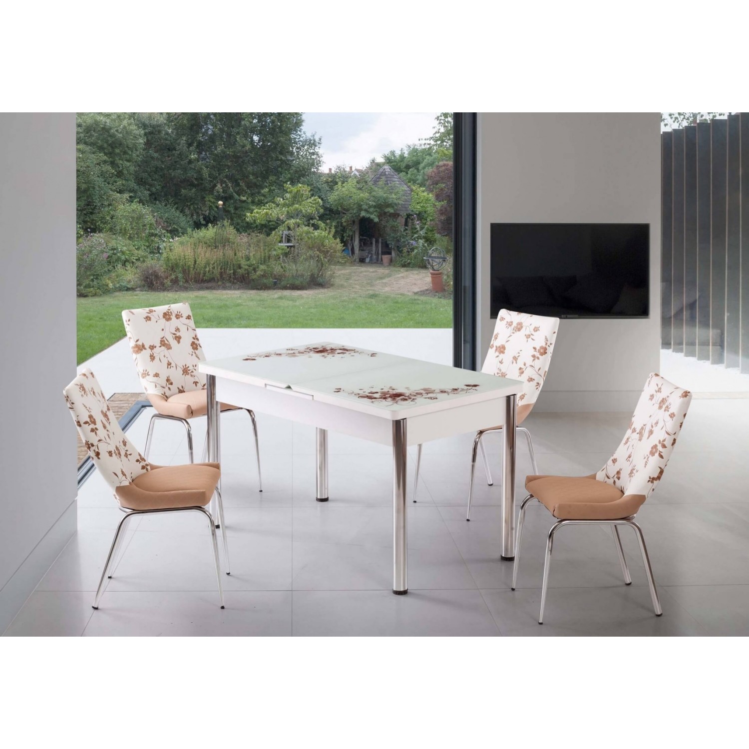 Kutuphome Masa Sandalye Takımı Açılır Masa Krem Çiçek Fiyatı