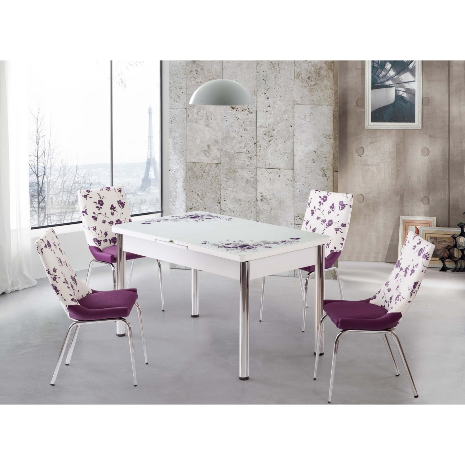 Kutuphome Masa Sandalye Takımı Açılır Masa Mor Çiçek Fiyatı