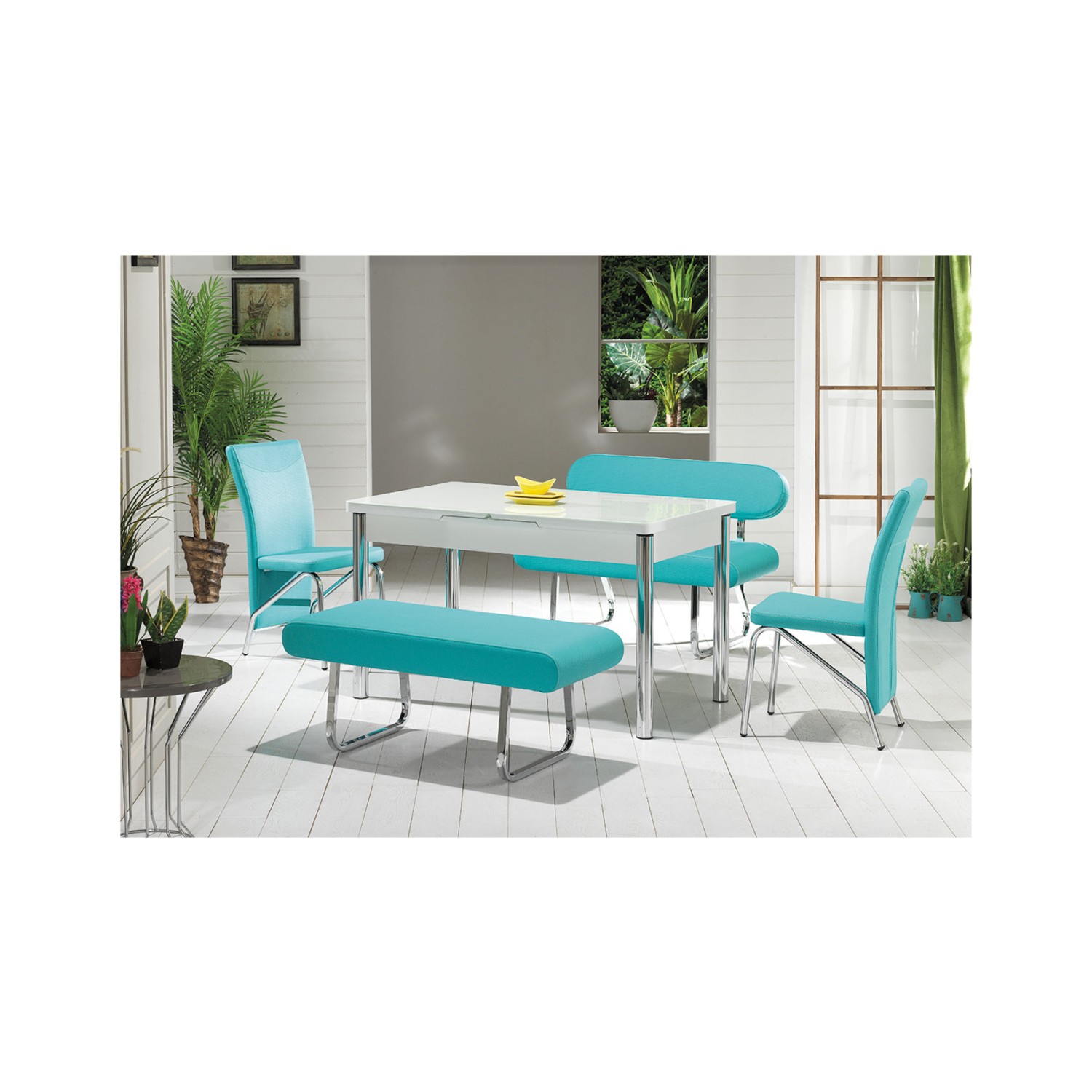 Kutuphome Masa Sandalye Takımı Banklı Takım C Yeşil Fiyatı