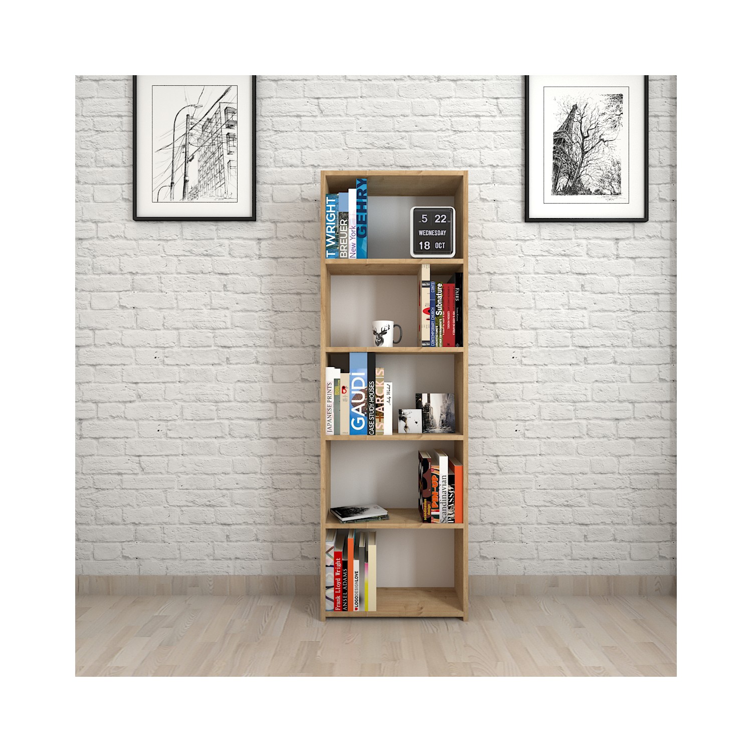 Mars Mobilya Still 5 Raflı Meşe Kitaplık (Arkalıklı) Fiyatı