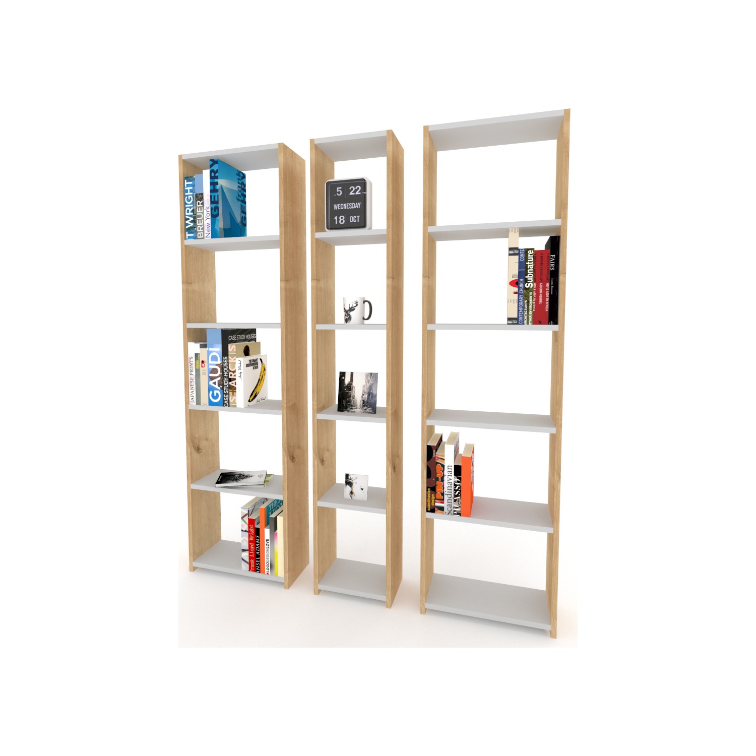 Mars Mobilya Third Meşe Beyaz Kitaplık Fiyatı