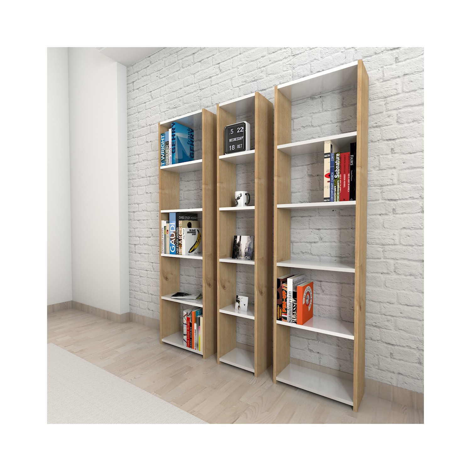 Mars Mobilya Third Meşe Beyaz Kitaplık Fiyatı