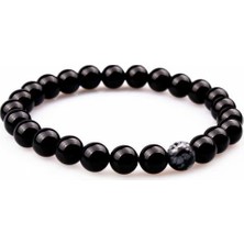 Rd Ekoavm Siyah Oniks Gri Obsidyen Doğal Taş Bileklik