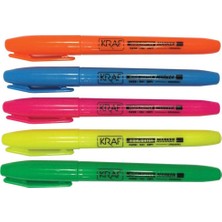 Kraf 340 Fosforlu Kalem 5'li Paket 2 mm İşaretleme Genişliği ile Mavi Pembe Sarı Turuncu Yeşil