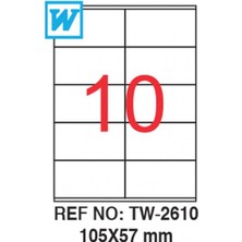 Tanex TW-2610 Lazer Etiket 105X57mm 1000 Adet Etiket