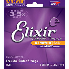 Elixir 11306 Nanoweb Bar Akustik Gitar Teli (16-70)