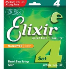 Elixir 14087 Nanoweb Xlong Medium Bas Gitar Teli (45-105)