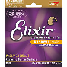 Elixir 16152 Phosphot Bronze Nanoweb 12 Telli Akustik Gitar Teli (10-47)