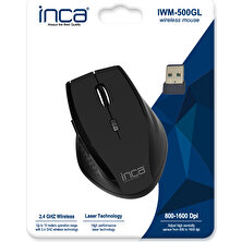 Inca IWM-500GL 2.4GHz 1600Dpi Laser Wireless Nano Alıcılı Siyah Mouse